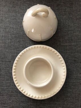 Ceramic Butter Bell dish 4.5 x 3 inch cream white Princess house 2 pc